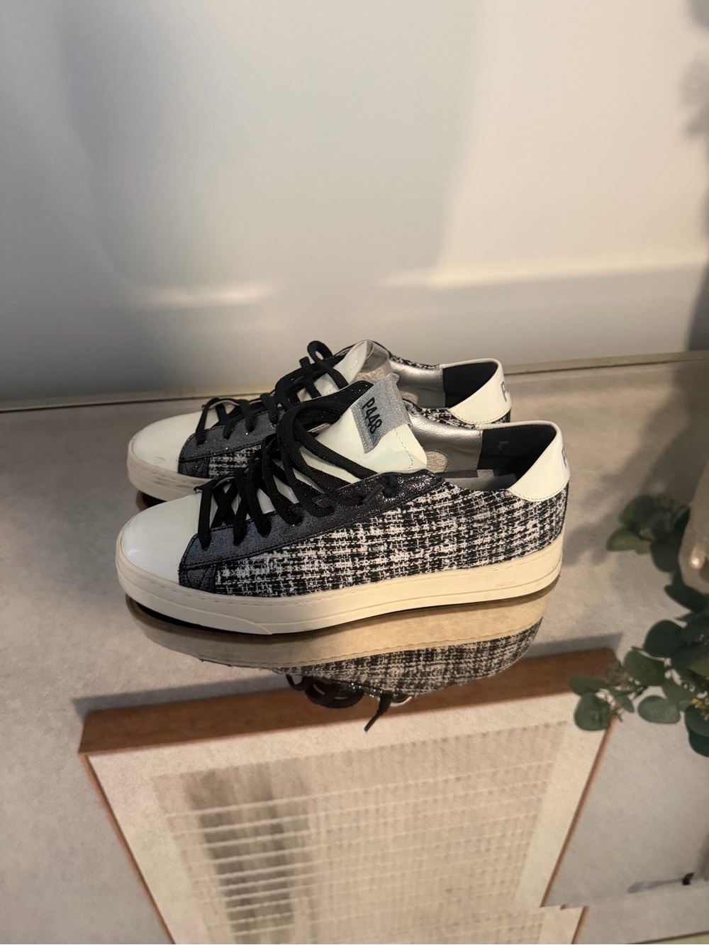 P448 Black & White Tweed Low-Top Sneakers